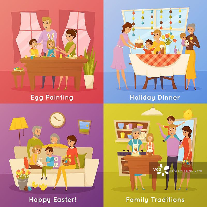 家庭复活节概念扁平图标图片素材