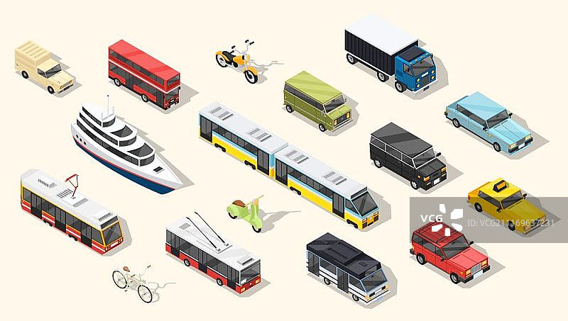 公共交通车辆合集：城市交通车辆2.5D等距交通工具图片素材