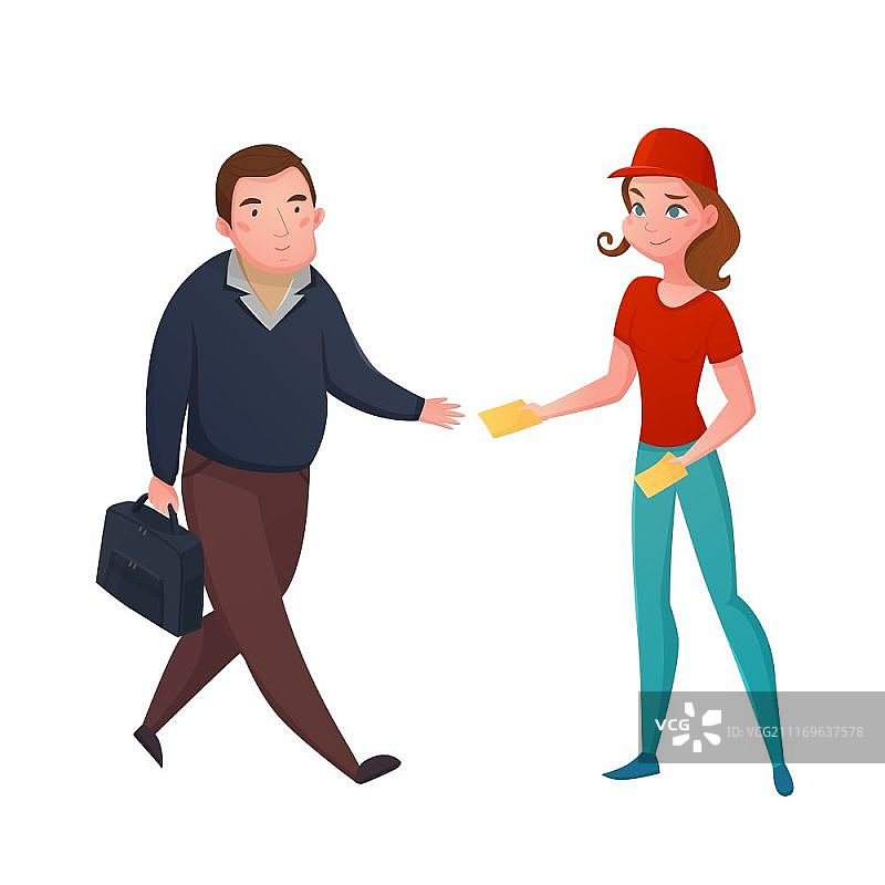 街头宣传单推广矢量素材，年轻女孩向行人分发传单图片素材