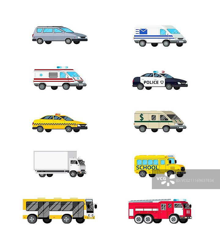 机动车辆图标集：正交汽车运输载具矢量图图片素材
