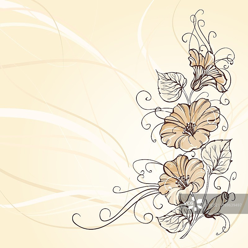 带有空白空间深褐色背景上的旋花矢量插画（包含透明度、渐变和效果）图片素材