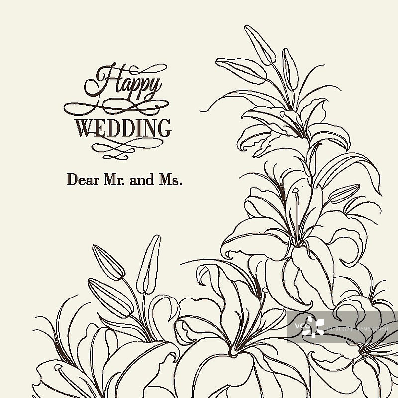 棕褐色背景上的百合花相框矢量图图片素材