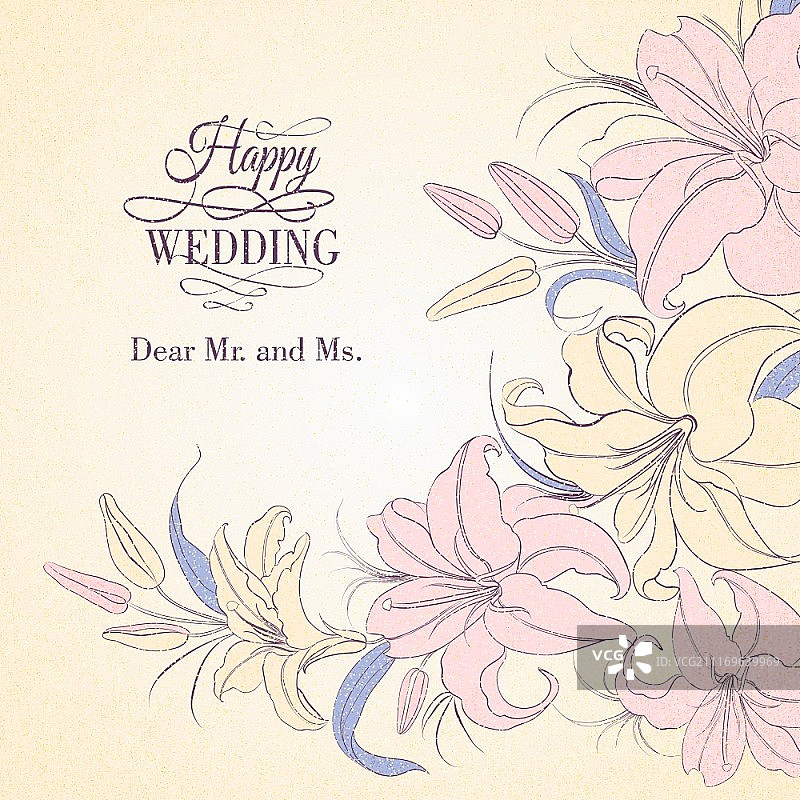 棕褐色背景上的百合花相框矢量图图片素材