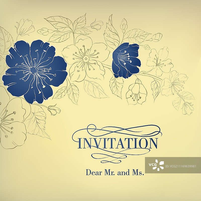 复古背景上的蓝色樱花矢量图图片素材