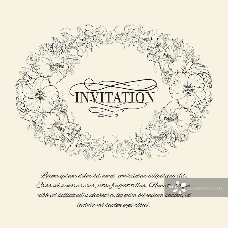 带有盛开的芙蓉花的邀请卡。矢量素材图片素材