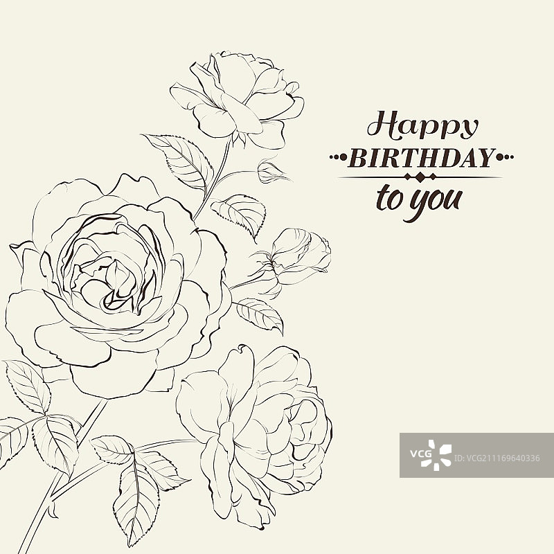 米色背景上的玫瑰花轮廓矢量图图片素材