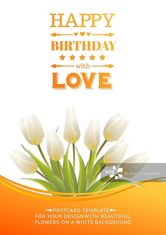 生日贺卡上的白色郁金香矢量图图片素材