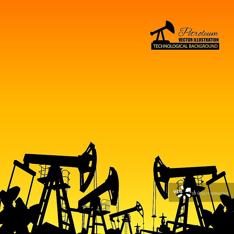 日落背景下的石油工业抽油机矢量图图片素材