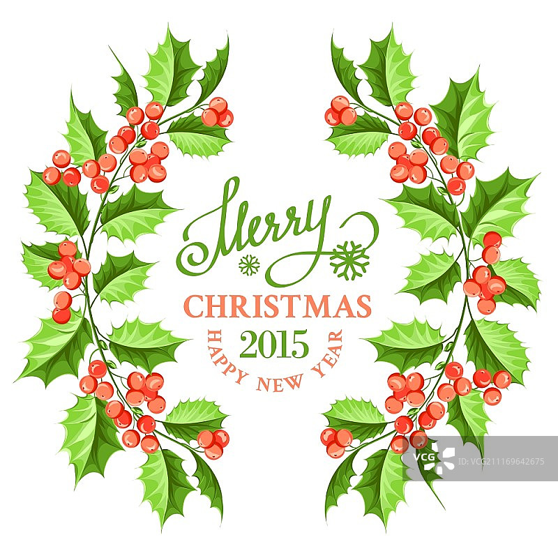 圣诞槲寄生枝条框架与节日文本矢量图图片素材