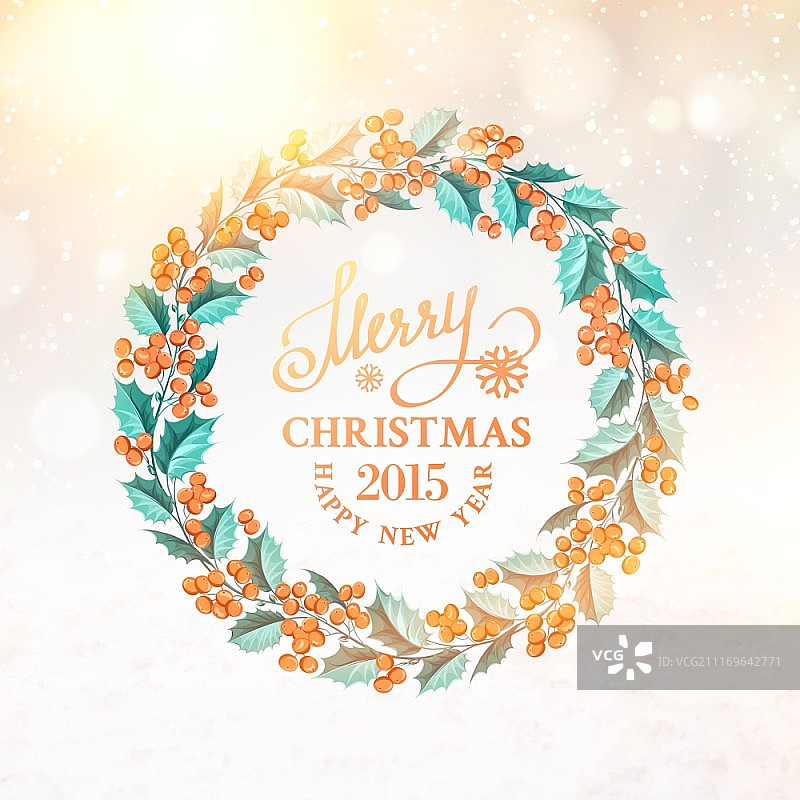复古风格标签的圣诞节槲寄生花环，矢量插图。图片素材