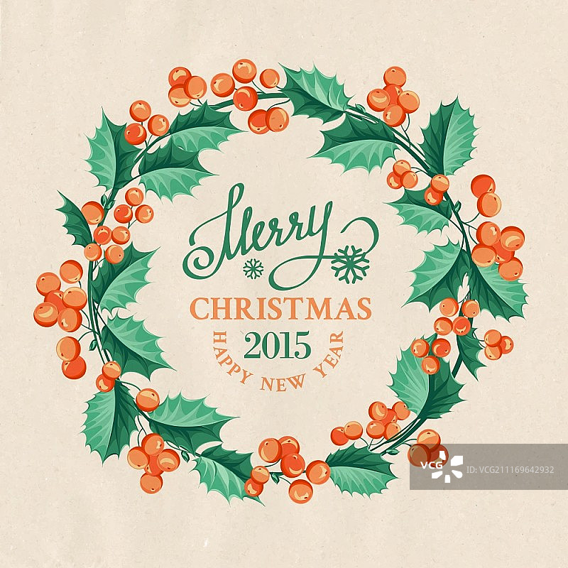 带节日文字的圣诞槲寄生花环矢量图图片素材