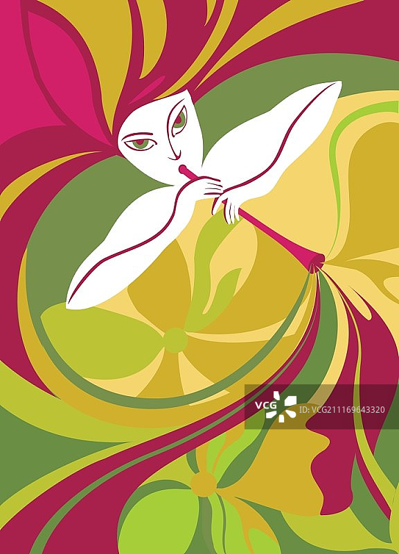 吹笛女孩矢量图图片素材