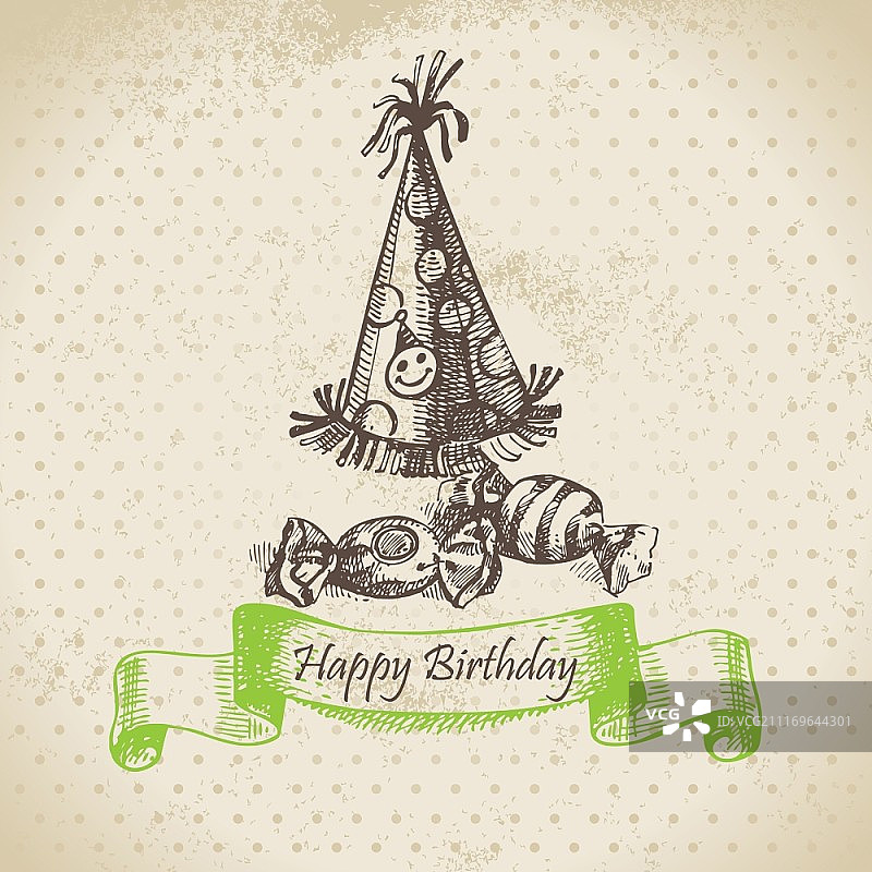 轮毂盖和糖果，生日快乐手绘插画图片素材