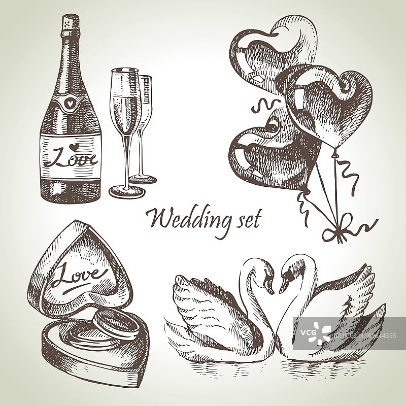 婚礼手绘插画合集图片素材