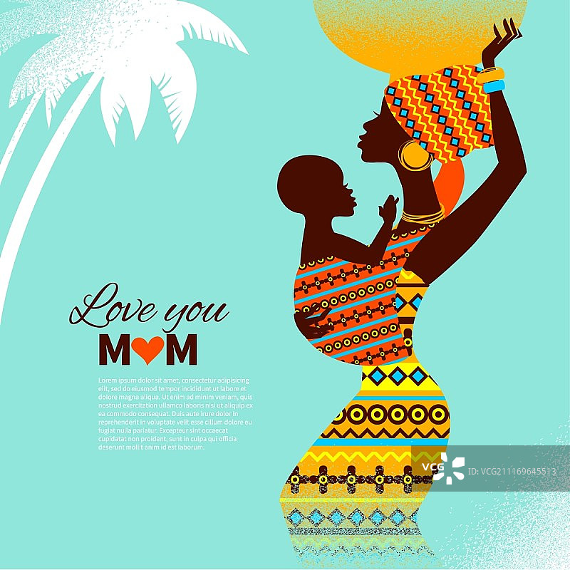 复古风格的非洲裔母亲和婴儿的美丽剪影图片素材