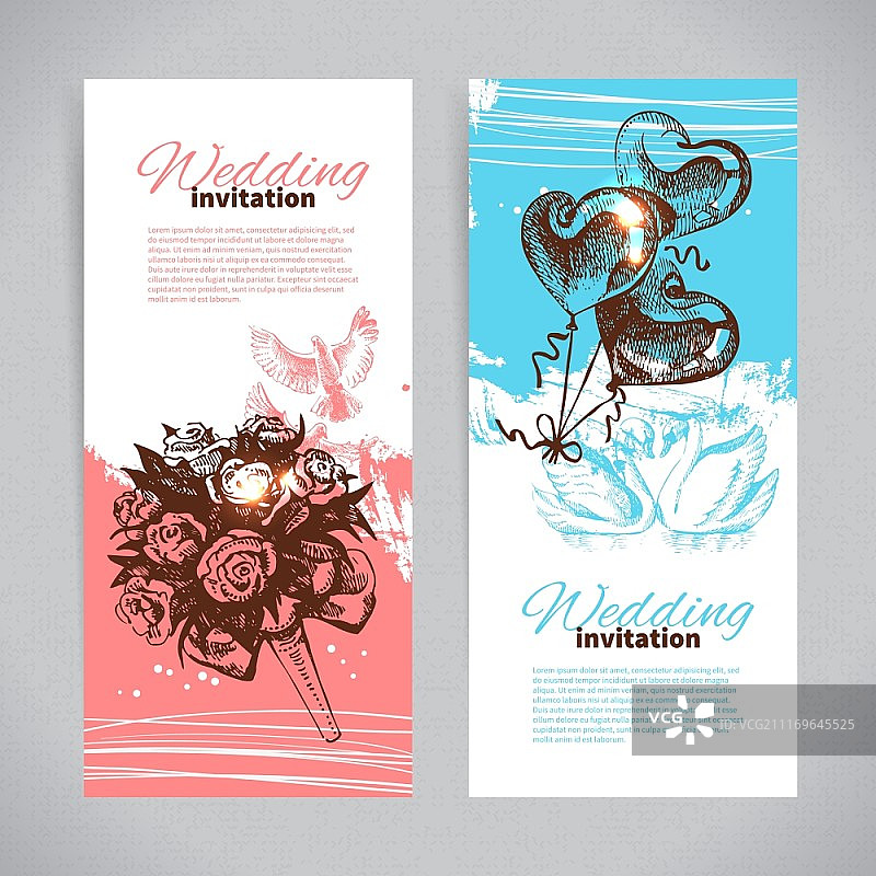 婚礼请柬banner，复古手绘婚礼背景图片素材