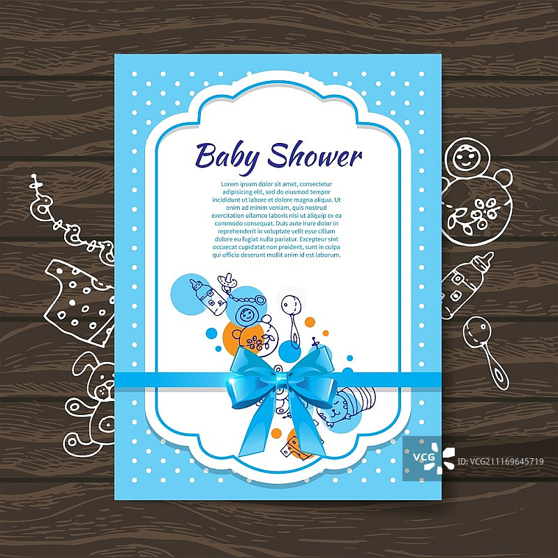 可爱的涂鸦婴儿玩具，新生儿派对邀请函图片素材