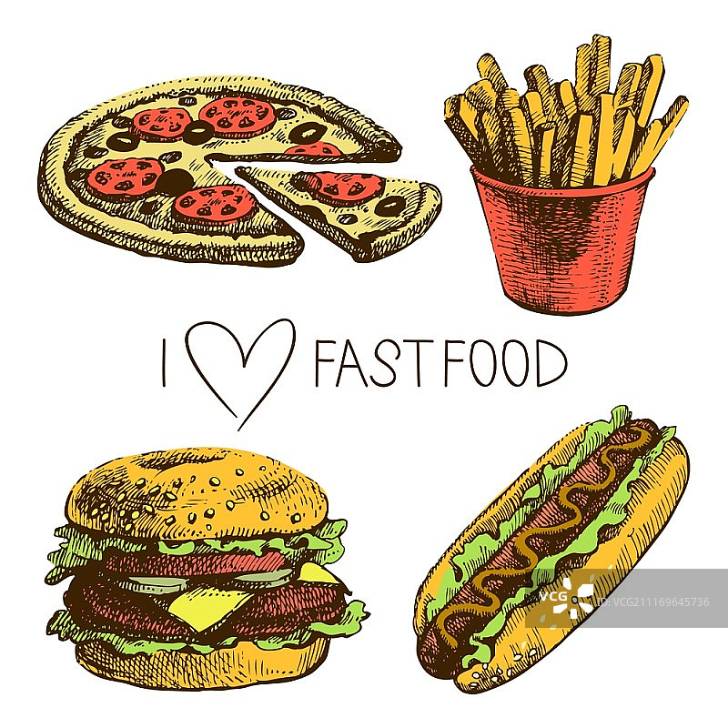手绘快餐套餐插画图片素材