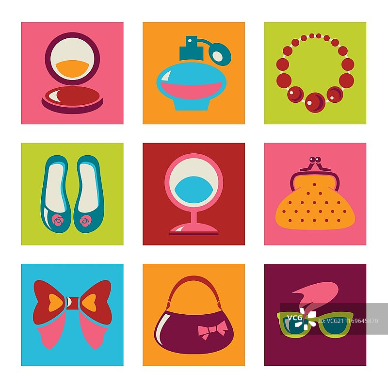 女性时尚扁平图标套装图片素材