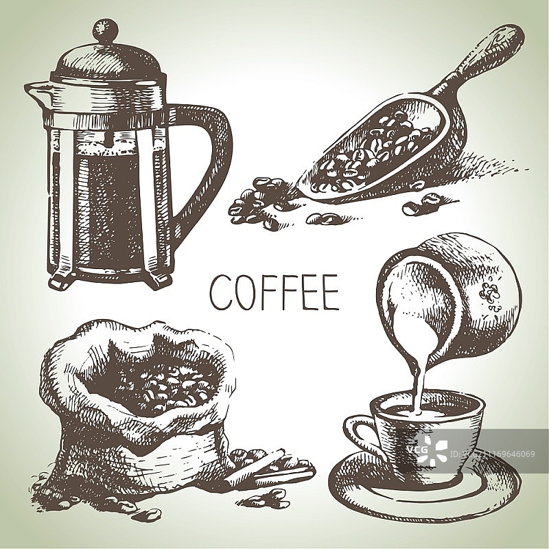 手绘咖啡套装图片素材