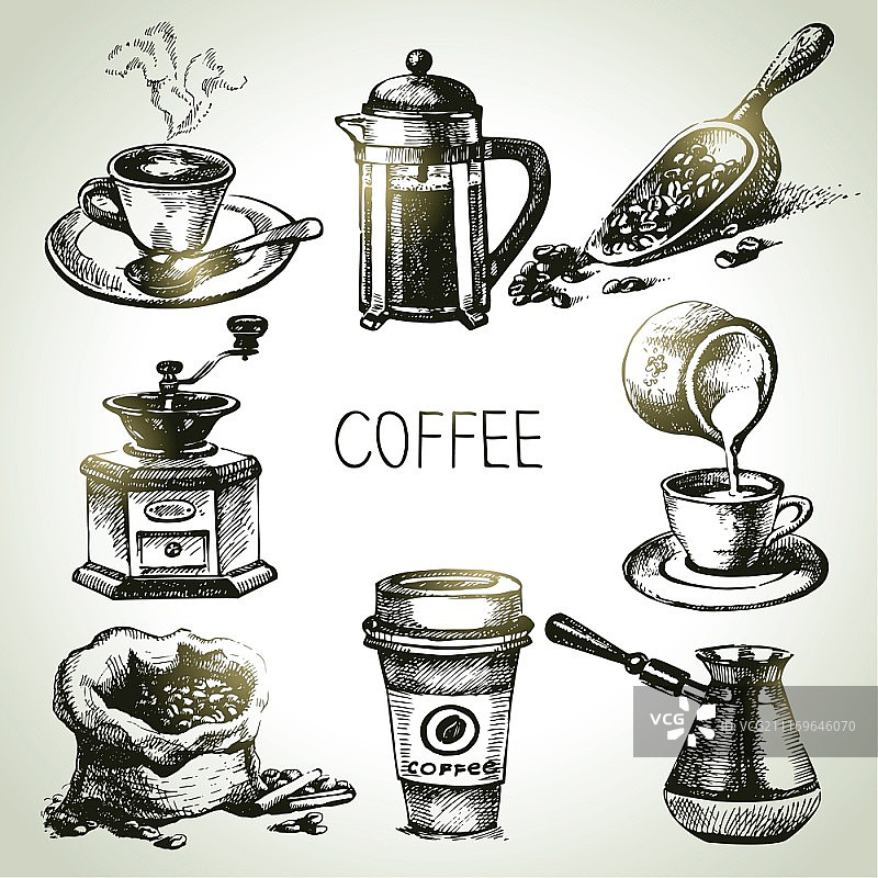 手绘咖啡套装图片素材
