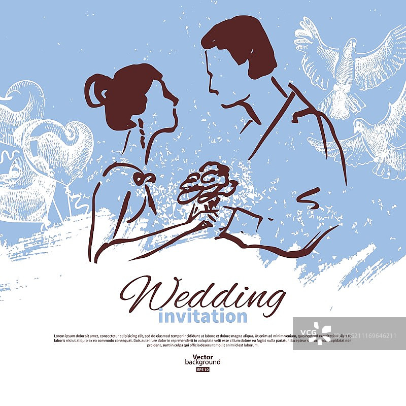 新婚夫妇剪影复古婚礼邀请卡图片素材