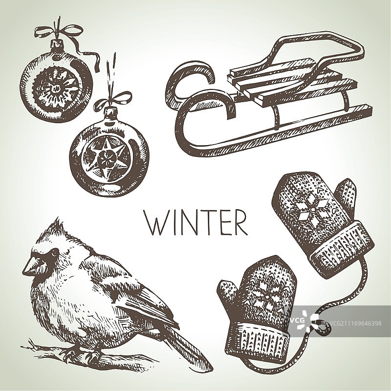 手绘冬季圣诞节套装图片素材