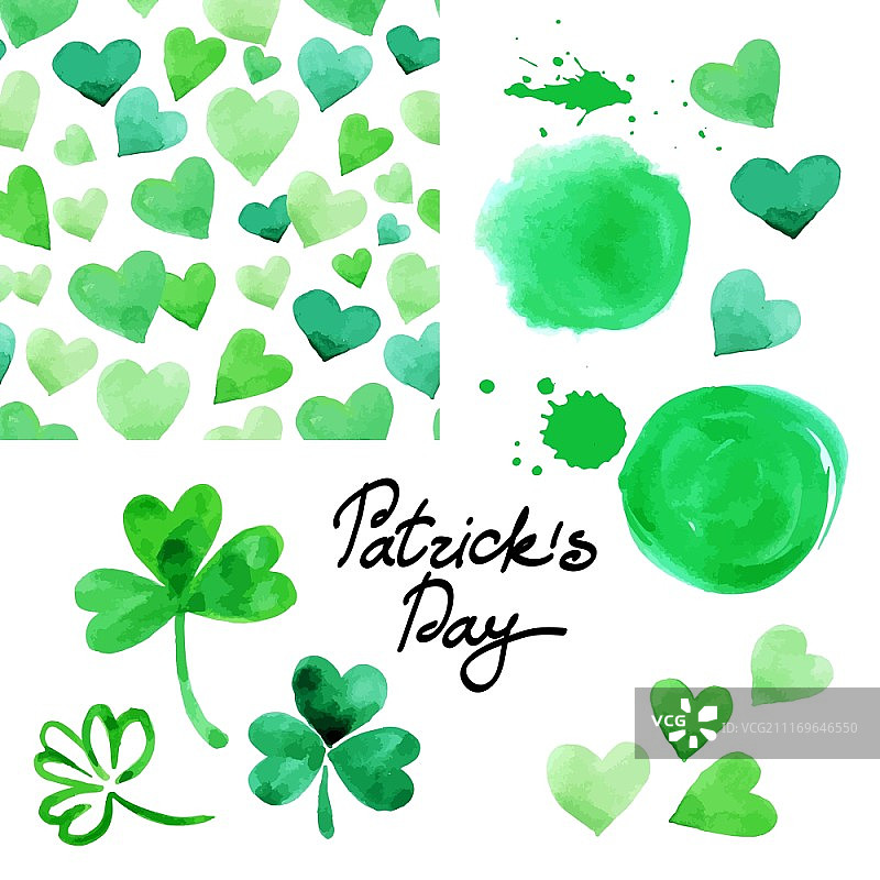 圣帕特里克节水彩插画元素合集，矢量图图片素材