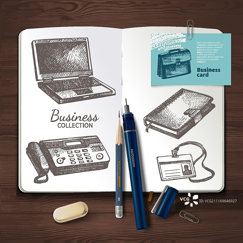 木质背景上的矢量品牌形象设计图片素材