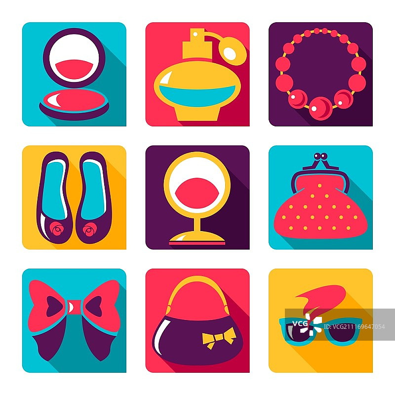 扁平风格女性时尚符号图标合集图片素材