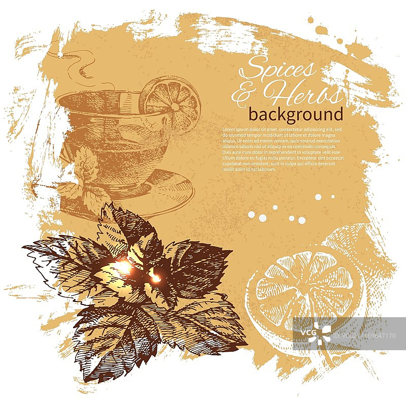 复古风手绘草本香料菜单设计背景图片素材