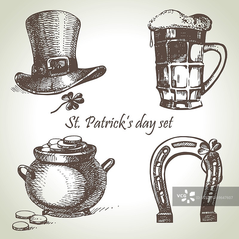 圣帕特里克节手绘图案合集图片素材
