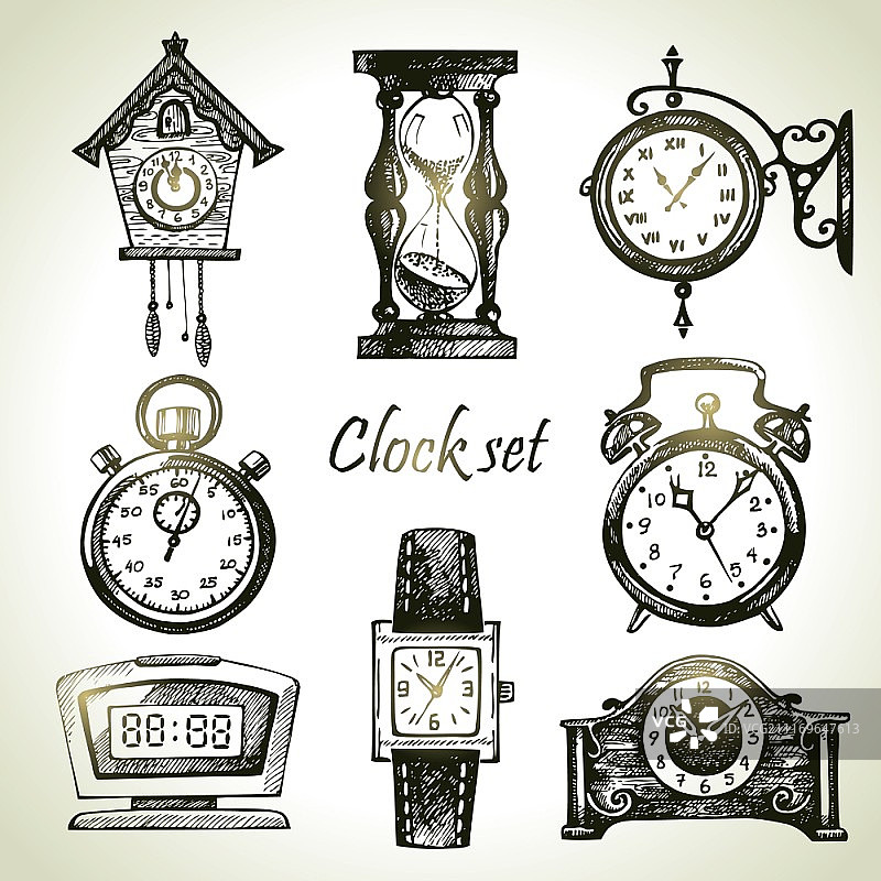 手绘时钟手表素材图片素材