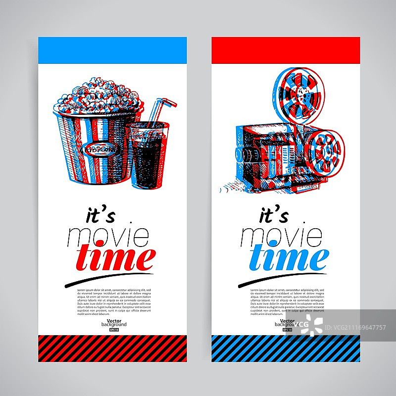 电影横幅：手绘电影节门票矢量插图图片素材