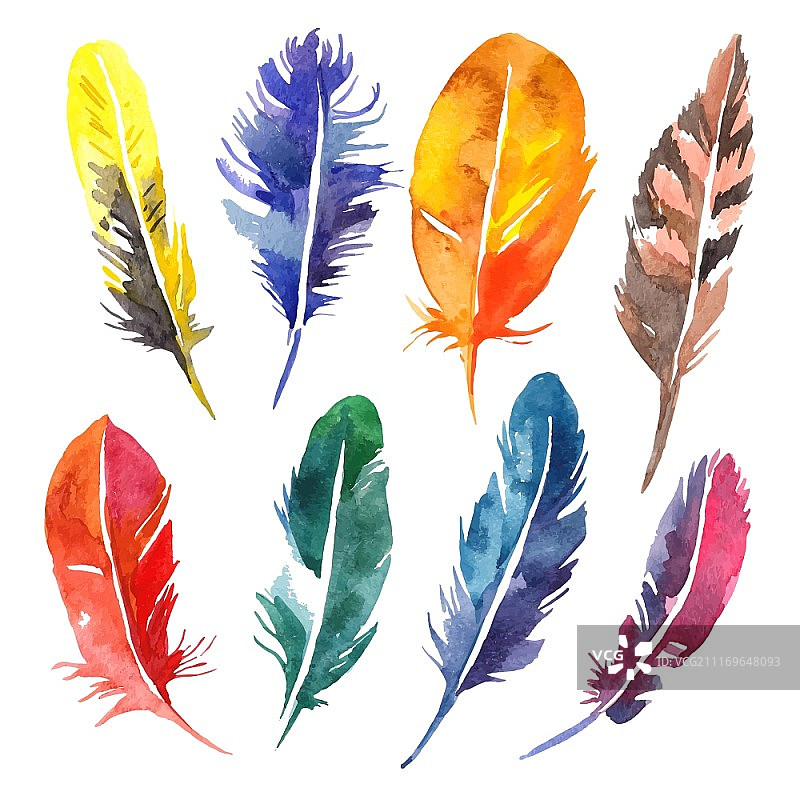 水彩羽毛手绘矢量素材图片素材