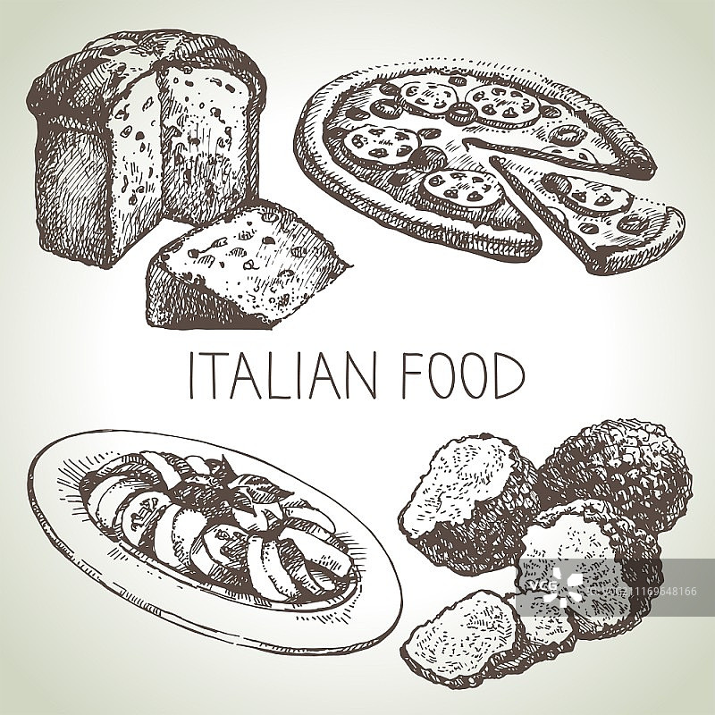手绘意大利美食套餐矢量素材图片素材