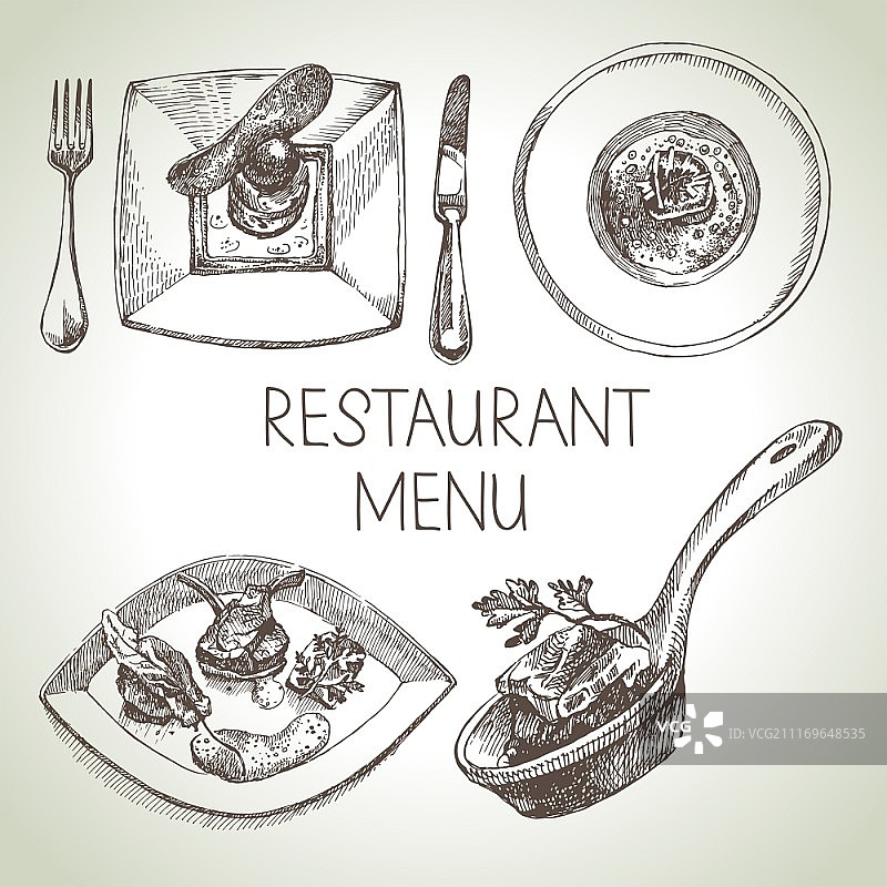 手绘餐厅美食套餐欧洲美食菜单矢量图图片素材