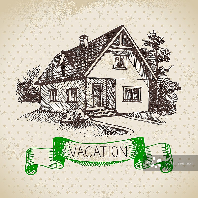 手绘复古家庭度假背景海报矢量素材图片素材