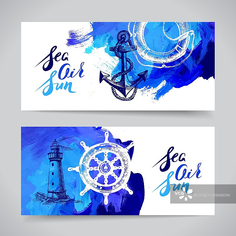 海洋旅行banner：手绘海洋风插画设计图片素材