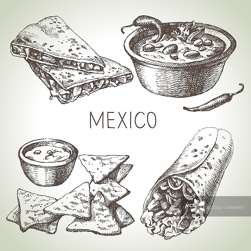 墨西哥传统美食手绘草图矢量插画图片素材