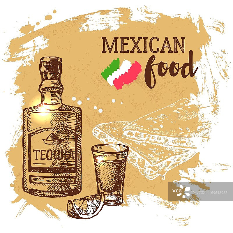 墨西哥传统美食背景，手绘草图矢量图，墨西哥美食banner图片素材