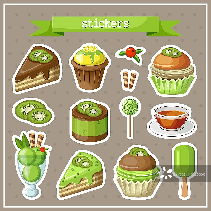 糖果蛋糕冰淇淋纸杯蛋糕贴纸合集矢量素材图片素材