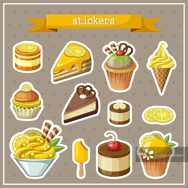 糖果蛋糕冰淇淋纸杯蛋糕贴纸合集矢量素材图片素材