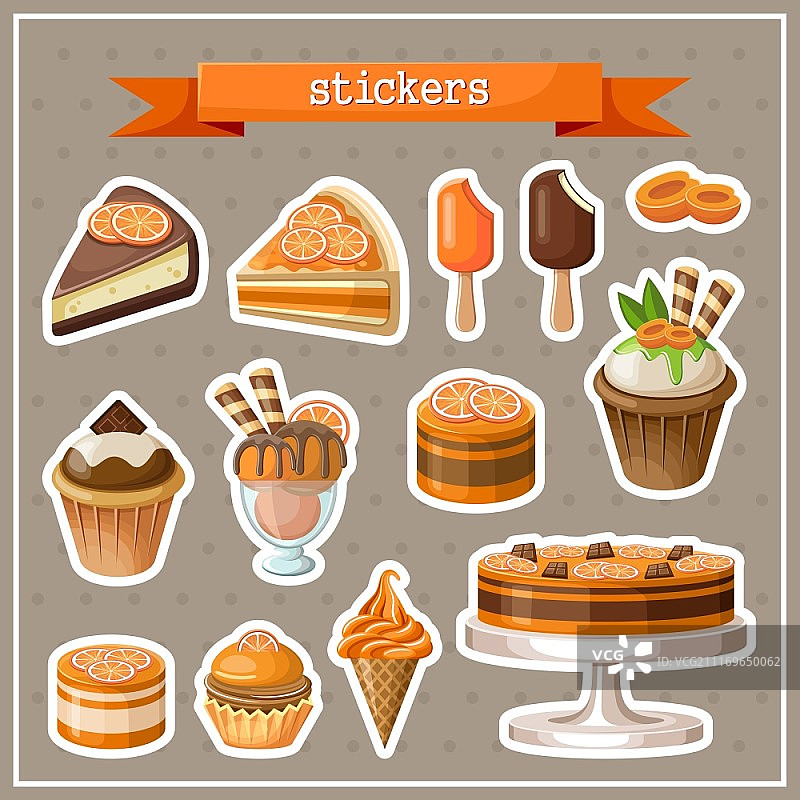 糖果蛋糕冰淇淋纸杯蛋糕贴纸合集矢量素材图片素材