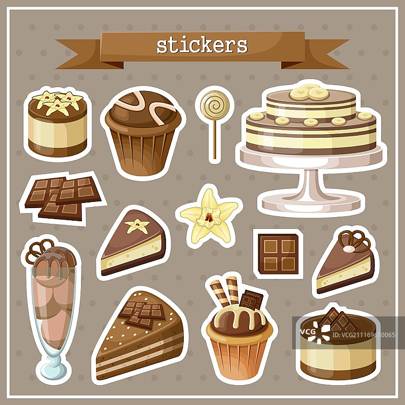 糖果蛋糕冰淇淋纸杯蛋糕贴纸合集矢量素材图片素材