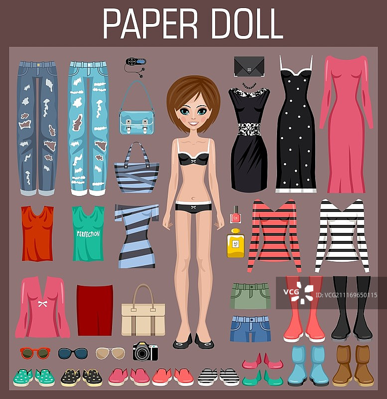 纸娃娃和衣服矢量插画图片素材