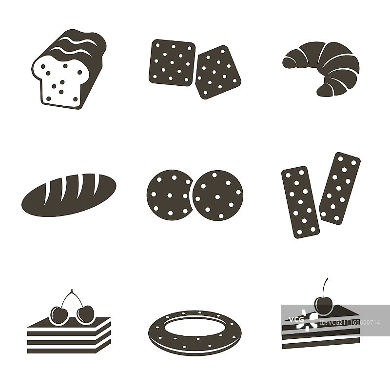 白色背景上的各种面包图标矢量图图片素材