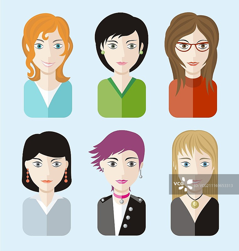 不同服装和发型的年轻女性头像图片素材