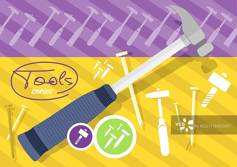 锤子和钉子工具系列扁平图标设计图片素材