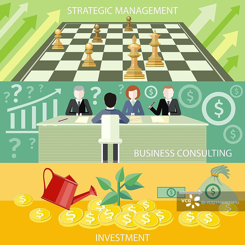 摇钱树，硬币被喷壶浇灌。投资概念，商业伙伴坐在桌旁讨论会议文件和想法，商务咨询，国际象棋比赛中的商业战略管理图片素材